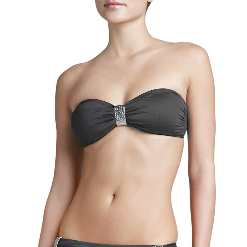 🔥 MICHAEL KORS Black Bikini Top with Silver Detail SIZE MEDIUM